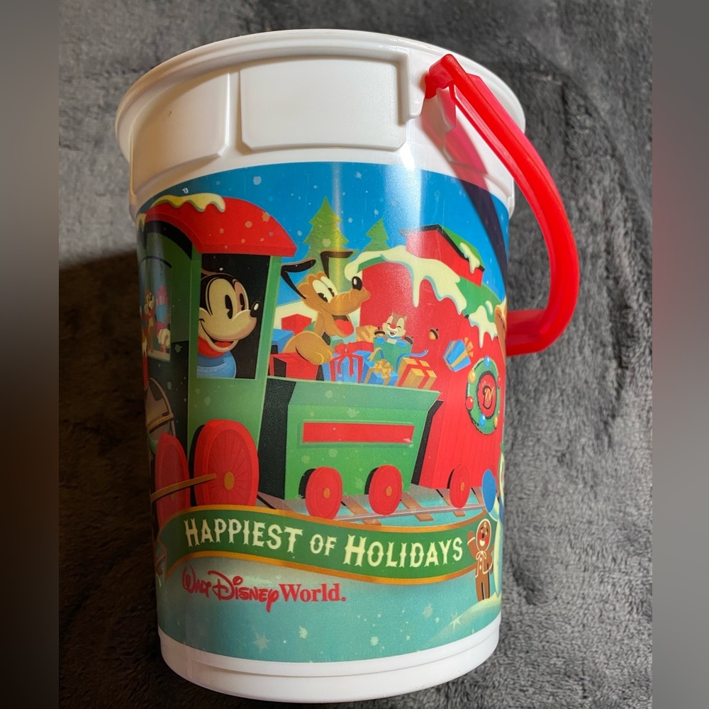 Disney Parks Christmas Popcorn Bucket Mickey, Minnie, Goofy, Pluto -Missing Lid